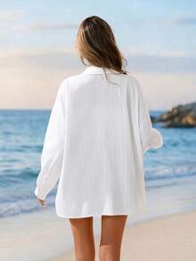 Sylviya Women's Casual Embroidered White Long Sleeve Blouse From Spring To Summer Summer Tops Spring Outfit Women Beach Outfit For Women Vacation Outfits Women Summer Holiday Outfits Shirts For Woman Beach Vacation Outfits Woman Travel Outfits Women - White - View 2