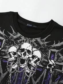 ROMWE MEN Street Life Áo thun nam tay ngắn cổ tròn in hình đầu lâu và chữ thập - màu đen - Xem 2