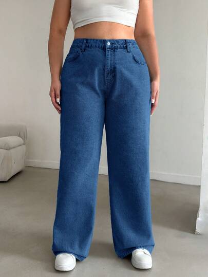 EURMUSE 100% Baumwolle GERADE GESCHNITTENE Große Größen DAMENJEANS MIT HOHER TAILLE