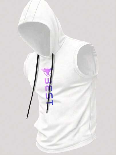 Manfinity EMRG Men's Letter Print Hooded Sleeveless Sports Tank Top