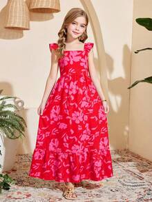 SHEIN Tween Girl Floral Print Casual Vacation Dress - Multicolor - View 4