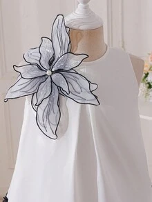 SHEIN Tween Girl Woven Colorblock Sleeveless Floral Casual Dress Girls Party Dress Black White Tween Dress Dress White And Black For Girl,Kids - Multicolor - View 12