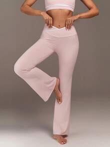 Fluxe Women's Minimalist Elastic V-Waist Flared Leggings - Pink - View 4