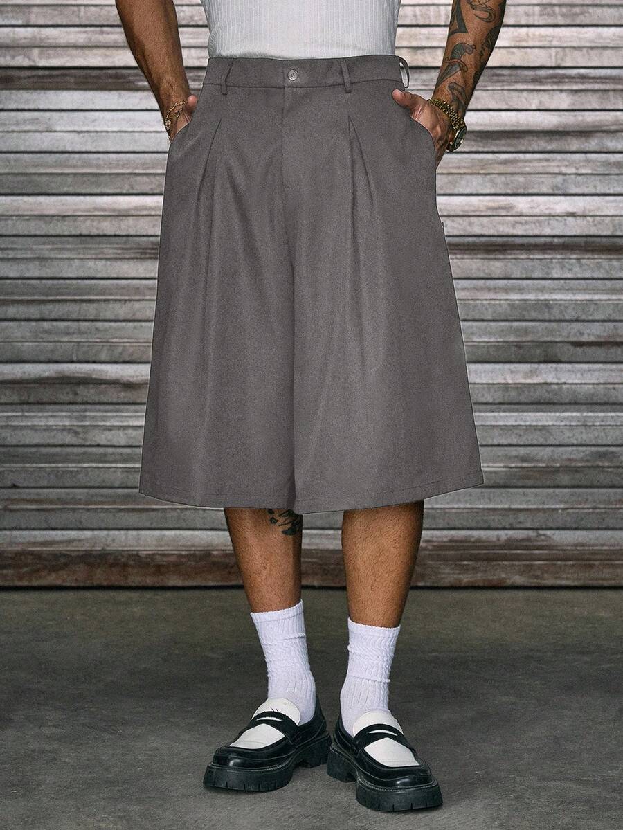 AXEPEAK Bermudas holgadas para hombre, ligeras y cómodas, con diseño plisado, apropiadas para primavera/verano - Gris - Ver 1