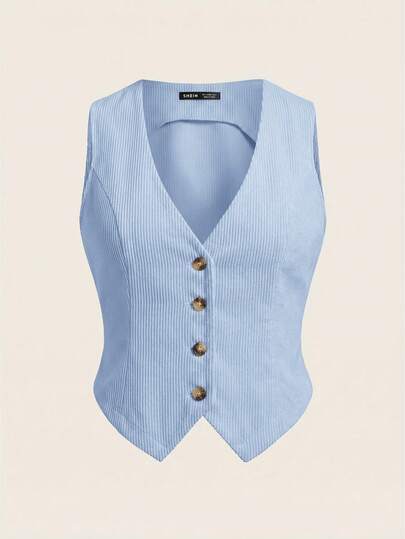 SHEIN EZwear Button Front Vest Blazer Without Tee In Fall/Winter