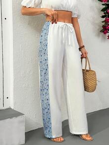 Cloudara Women Solid Color Linen Fabric And Side Patched Detailed Pants - White - View 3