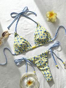 Elavelle Women's Random Print Halter Bikini Set, Spring/Summer - Multicolor - View 4