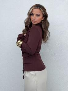 Jeta Ari Blusa asimétrica de unicolor elegante para uso diario - Café integral - Ver 5