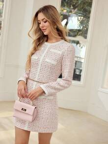 MOTF PREMIUM WOMEN'S ROUND NECK LONG SLEEVE SHORT DRESS, SPRING/SUMMER - Pink - View 6