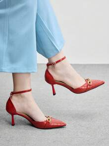 CUCCOO BIZCHIC 女士简约纯色后系带高跟凉鞋，适合日常通勤 - 橘色 - 查看 1