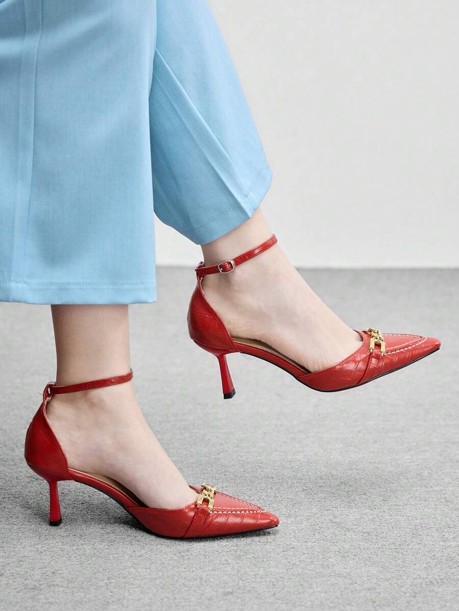 CUCCOO BIZCHIC 女士简约纯色后系带高跟凉鞋,适合日常通勤 - 橘色 - 查看 1