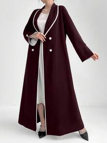 Al Najma Women's Buttoned Abaya With Collar, Long Sleeve Design - Burgundy - View 7