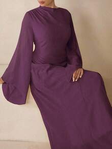 Modelyn 优雅雪纺粉彩色连衣裙，适合女性，教师适用，返校季，大码，秋季款 - 紫色 - 查看 4