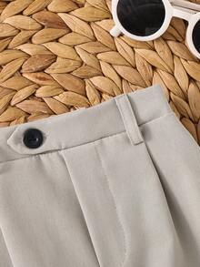 SHEIN 男婴休闲弹力腰白色正装裤，适合生日派对、晚宴、演出、婚礼、迎婴派对和一周岁生日庆祝活动。 - 卡其色 - 查看 5