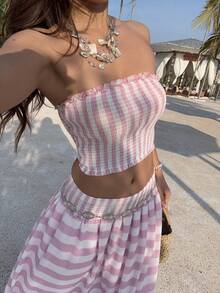 Sunnyshic Women's Elegant Camisole Top And Midi Skirt 2 Pieces Set - Pink - View 6