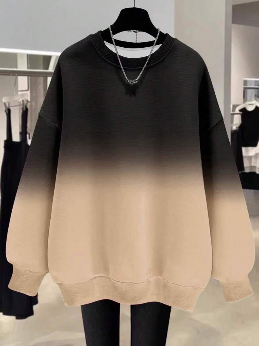 EMERY ROSE Popular New Ombre Regular Women Crew Neck Sweatshirt - Chocolate Brown - View 1