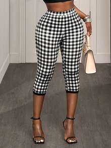 BamGleam Quần legging nữ kẻ caro tối giản phong cách thường ngày - Đen và trắng - Xem 7