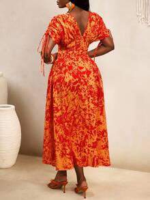 BamGleam Women's V-Neck Cinched Waist Short Sleeve Allover Print Dress - Multicolor - View 2