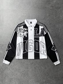 Prep Áo nỉ chui đầu kẻ sọc unisex, áo nỉ phong cách đường phố Mỹ thường ngày cho mùa thu/đông. - Đen và trắng - Xem 8