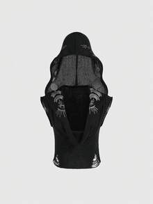 ROMWE Goth Hippie Star & Moon Embroidered Witch Hooded Shawl Collar Sheer Knit Top For Women - Black - View 5