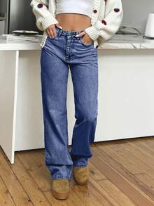 EURMUSE HIGH RISE STRAIGHT CUT LIGHT BLUE WOMEN JEAN - Medium Wash - View 3