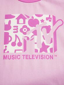 MTV | SHEIN Young Girl Summer Casual Cartoon Letter Print Short Sleeve T-Shirt And Shorts Pajama Set - Pink - View 4