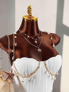 Amplova 一件式女士纹理波浪条纹贝壳泳衣，性感时尚，适合度假穿着，女士度假装扮，优雅女士沙滩泳衣 - 彩色 - 查看 2