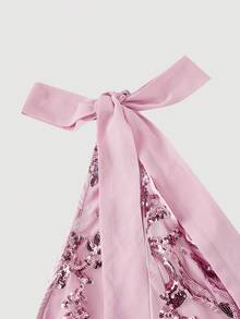 SHEIN MOD 女士花卉亮片扭结设计无袖连衣裙 - 粉色 - 查看 4