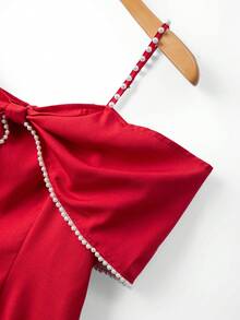 Franclia 女士优雅珍珠装饰派对礼服，红色连衣裙，新年礼服 - 紅色 - 查看 7