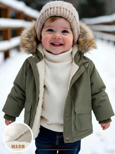 Cozy Pixies Baby Boy Thermal Lined Thick Long Sleeve Hooded Parka Jacket, Casual & Versatile