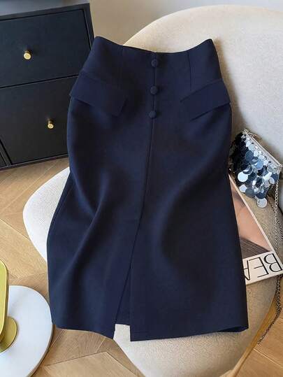 GlowEve CURVE Plus Size Women's Short Skirt, Front Center Button Closure, Elastic Waistband, Back Center Zipper