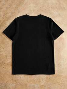 HIMLAND 男士圆领字母和爱心印花休闲日常T恤 - 黑色 - 查看 3