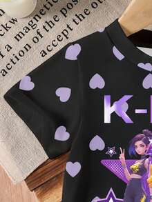 Toddler Girls' Casual Comfortable Elegant Cute, Girl Group Heart & Letter Print Round Neck Short Sleeve T-Shirt - Multicolor - View 4