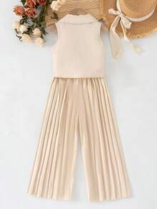 بلوزة هوديي وبلوزة رياضية مجموعة للفتيات الصغيرات - لون مشمشي - مشاهدة 2