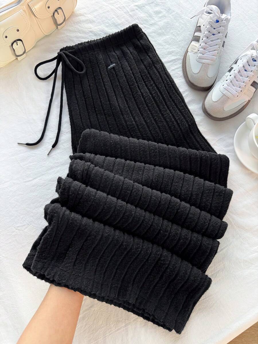 Comfortcana 加大码炭灰色抓绒柔软保暖休闲抽绳宽松裤 - 黑色 - 查看 1