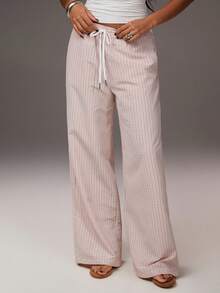 Athîral Women's Drawstring Waist Plaid Casual Versatile Commuting Wide Leg Pants - Multicolor - View 1