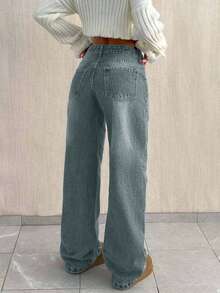 EURMUSE TALL SIZE LOW WAIST BAGGY LOOSE STRAIGHT LEG JEAN - Dusty Blue - View 2