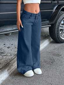 EURMUSE Women's Low Waist Pocketed Wide Leg Loose Casual Versatile Jeans - Medium Wash - View 4