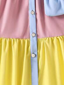 Sparklyn Tween Girl Colorblock Ruffle Hem Button Front Short Sleeve Dress - Multicolor - View 4