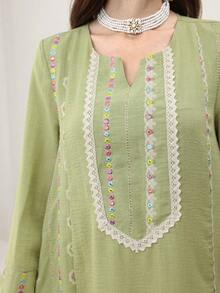 Yasmyna Fashionable Casual Loose Round Neck Embroidered Flared Long Sleeve Elegant Women Dress - Multicolor - View 3