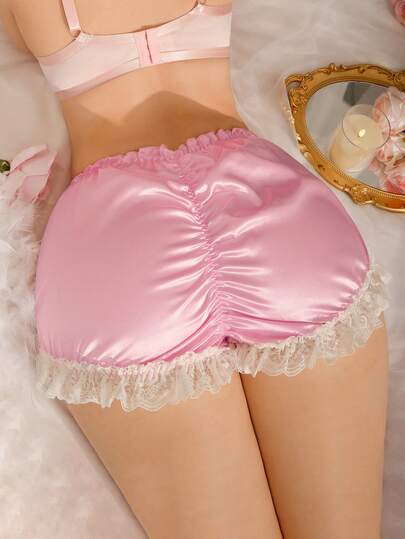 Plus Size Satin Coquette Doll Frill Trim High Waist Briefs
