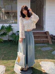 FRIFUL Women's Summer Vacation Crochet Tie-Front Cardigan - Beige - View 8