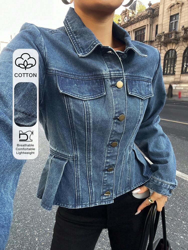 Women's Casual Washed Denim Jacket With Waist Cinching