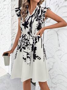 SHEIN Clasi Đầm nghỉ mát nữ kiểu dáng thanh lịch mới, cổ chữ V, thắt eo, có túi, in họa tiết hoa. - Nhiều màu - Xem 7