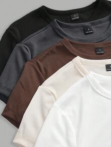 SHEIN EZwear 女士休闲简约T恤，多件装 - 彩色 - 查看 13