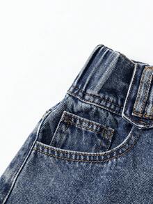 Teen GirlCasual Denim A-Line Skirt, Fashionable Retro Washed Blue Waistband Design - Blue - View 6