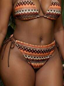 Slaydiva Plus Size Striped Tie-Front Swim Bottoms - Multicolor - View 4