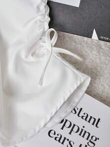 SHEIN Áo sơ mi ngắn tay cổ bẻ dành cho nữ tuổi teen, dáng ôm, kiểu dáng thường ngày, thêu họa tiết hiệp sĩ, nơ bên hông và xếp ly. Thoải mái và hoàn hảo cho mùa xuân và mùa hè, thích hợp cho các buổi đi chơi, mua sắm và dự tiệc. - trắng - Xem 7