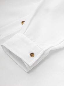 Manfinity Bizformal Men's White Mandarin Collar Linen Casual Long Sleeve Shirt - White - View 6