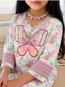 女婴宽松休闲简约长袖图案长裙/长袍 - 彩色 - 查看 1